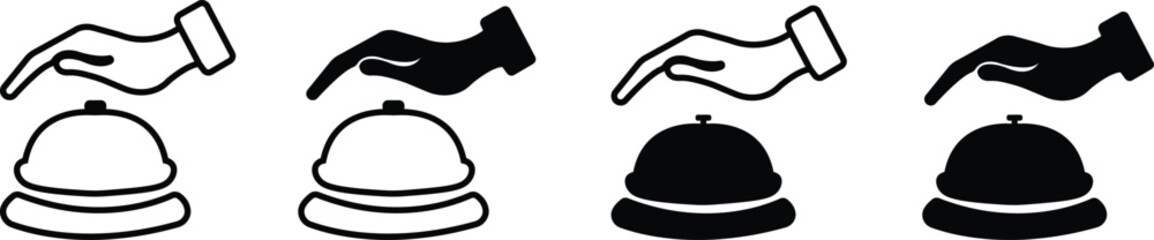 Hotel Reception icon set. Service Bell, Check in Reception and Booking Service symbol vector, Kitchen bell icon. Service bell, Ringing Bell, isolated on transparent background, used for mobile apps.