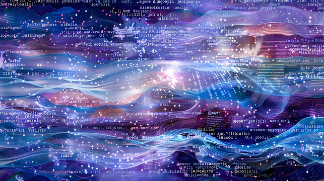 Abstract Digital Technology Waves With Binary Code Overlay Background