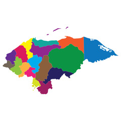 Honduras map. Map of Honduras in administrative provinces in multicolor