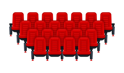 Red movie theater seats for comfortable watching film. Cinema chair. Vector illustration
