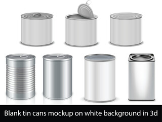Food  Cans of different sizes  on white background  vector mock up 