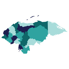 Honduras map. Map of Honduras in administrative provinces in multicolor
