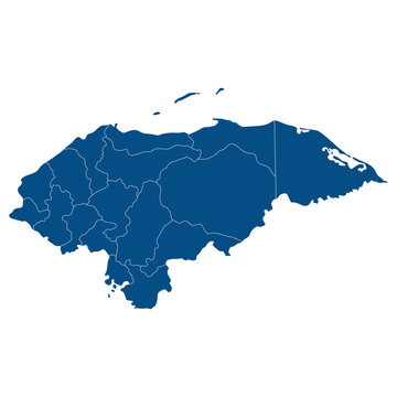 Honduras map. Map of Honduras in administrative provinces in blue color