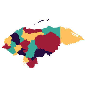 Honduras map. Map of Honduras in administrative provinces in multicolor