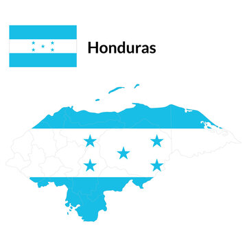 Map of Honduras with national flag of Honduras