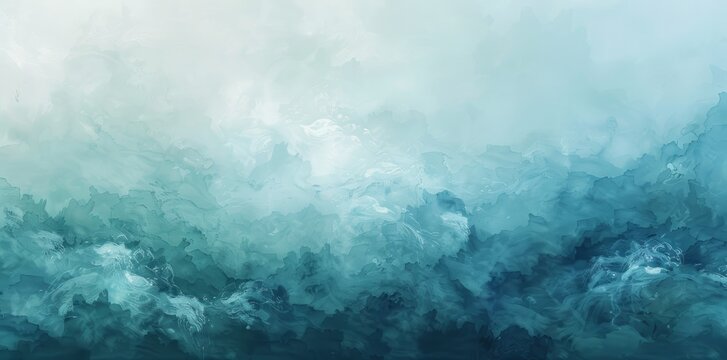 Ethereal Blue Mist Abstract Painting An abstract painting that depicts an ethereal landscape with soft blue and white misty forms, suggesting a serene and dreamy atmosphere. © nialyz