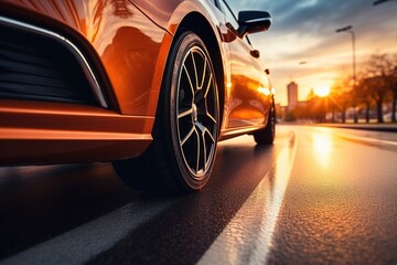 modern orange car on the road - Powered by Adobe
