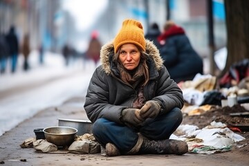 hungry homeless person on the street