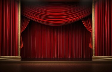 Red theater curtain. Luxurious silky velvet tiled drapes texture.