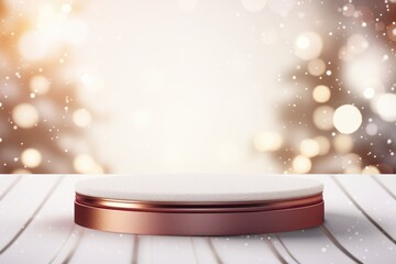 Podium with background soft bokeh, podium for product presentation, stage showcase, promotion display, Christmas, New year, 3D.