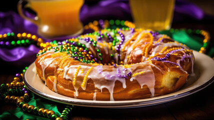 Traditional king cake for Mardi Gras