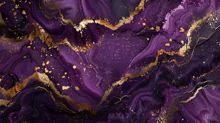 Möbelaufkleber Abstract purple marble texture with gold splashes © fisher