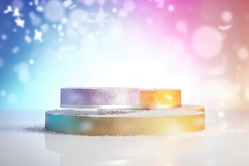 Podium with background soft bokeh, podium for product presentation, stage showcase, promotion display, Christmas, New year, 3D.