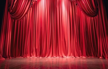 Red theater curtain. Luxurious silky velvet tiled drapes texture.