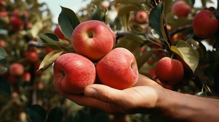 Close-up of a hand picking large red apples