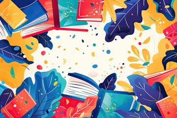 International Children's Book Day background. Book colorful illustration
