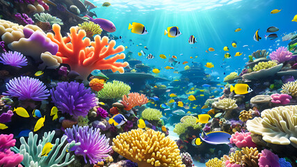 Coral reef and fish in the  Sea.