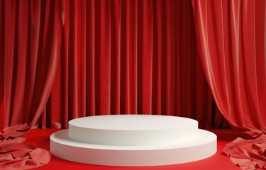 Red theater curtain. Luxurious silky velvet tiled drapes texture.