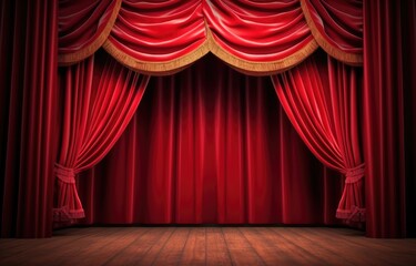 Red theater curtain. Luxurious silky velvet tiled drapes texture.