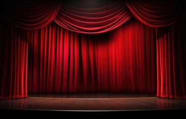 Red theater curtain. Luxurious silky velvet tiled drapes texture.