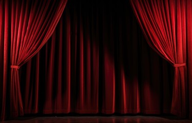 Red theater curtain. Luxurious silky velvet tiled drapes texture.