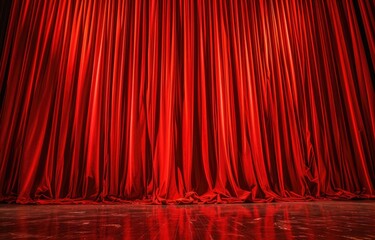 Red theater curtain. Luxurious silky velvet tiled drapes texture.