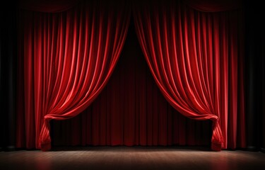 Red theater curtain. Luxurious silky velvet tiled drapes texture.