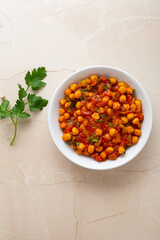 Overhead view of vegan dish with chick pea in bowl - 746003150