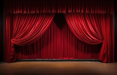 Red theater curtain. Luxurious silky velvet tiled drapes texture.