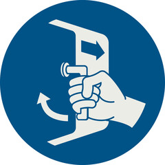 OBLIGATION SIGN PICTOGRAM, CLOSE AND SECURE THE HATCH (LIFEBOAT LAUNCH SEQUENCE) ISO 7010 – M037, SVG