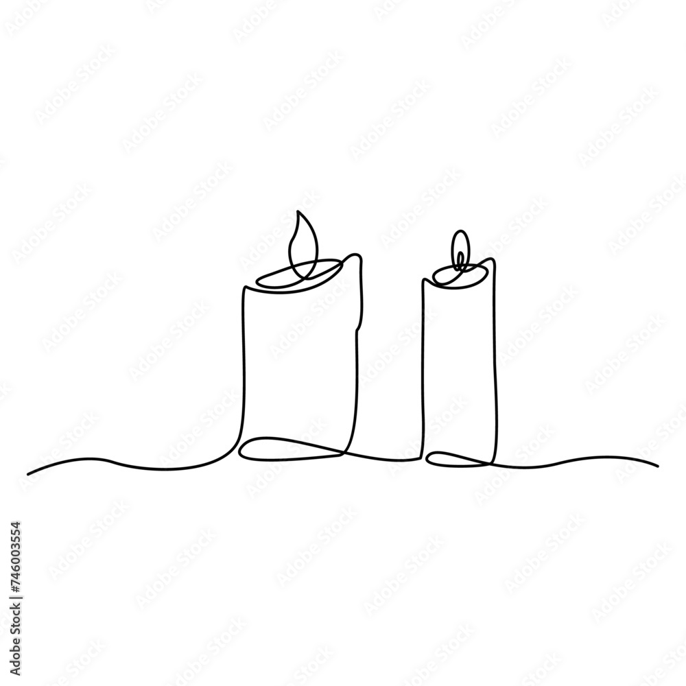 Poster continuous one line drawing art of candle light. candle one line drawing white background. candle on