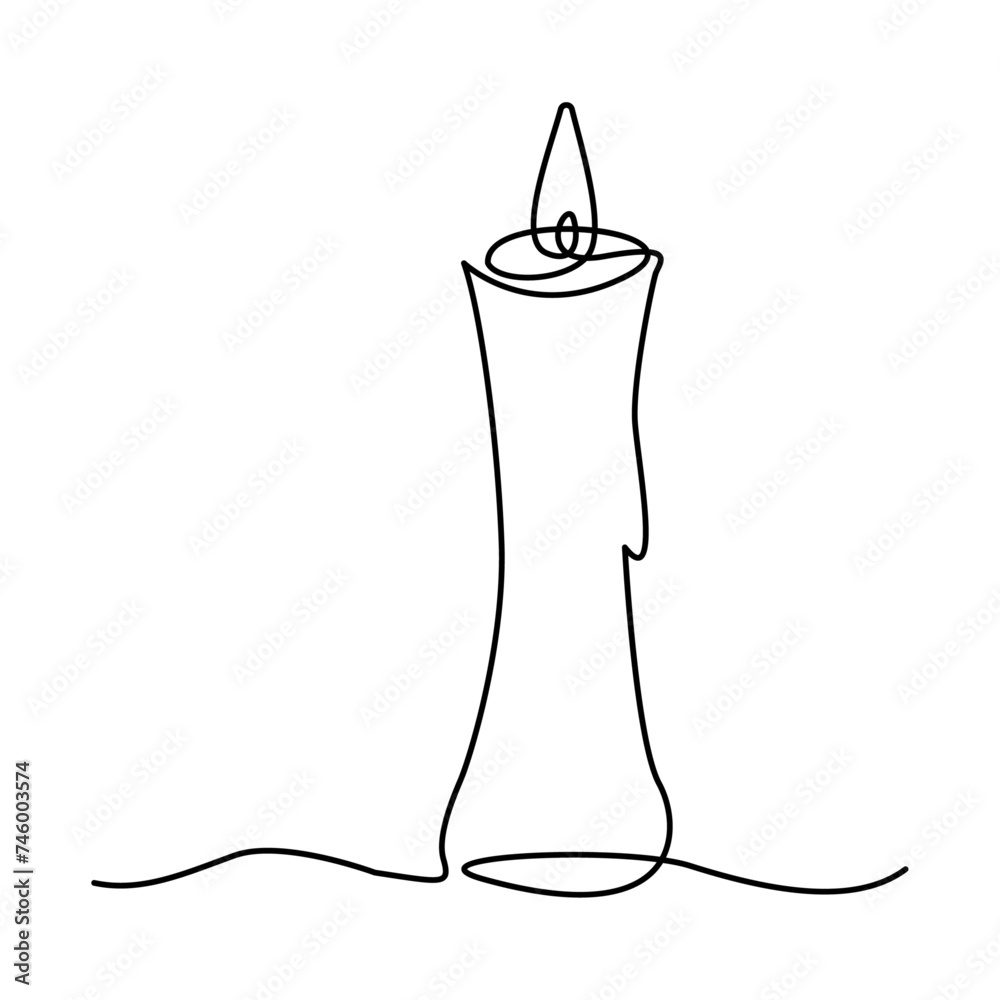 Poster continuous one line drawing art of candle light. candle one line drawing white background. candle on