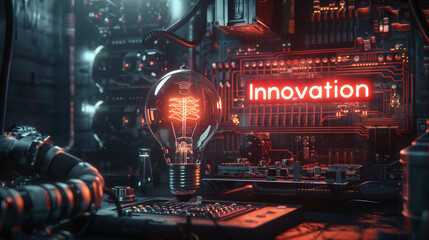 Innovation in Technology Concept with Light Bulb and Circuitry