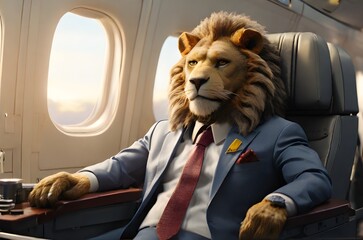 lion in the airplane window side.generative ai