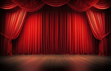 Fototapeta premium Red theater curtain repeat pattern for performance or promotion backdrop. Luxurious silky velvet tile drapes texture.
