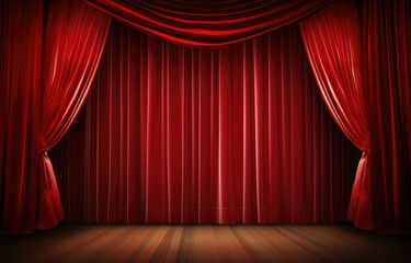 Red theater curtain repeat pattern for performance or promotion backdrop.  Luxurious silky velvet tile drapes texture.