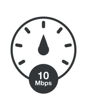 10 Mbps. Internet speed vector, download speed meter clock