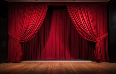 Red theater curtain repeat pattern for performance or promotion backdrop.  Luxurious silky velvet tile drapes texture.