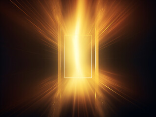 Majestic golden light teleportation gateway opens divine energy and light, abstract background