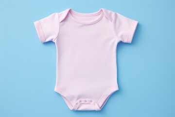 Elegant pink infant bodysuit on a blue surface, a mockup that combines sophistication with babywear