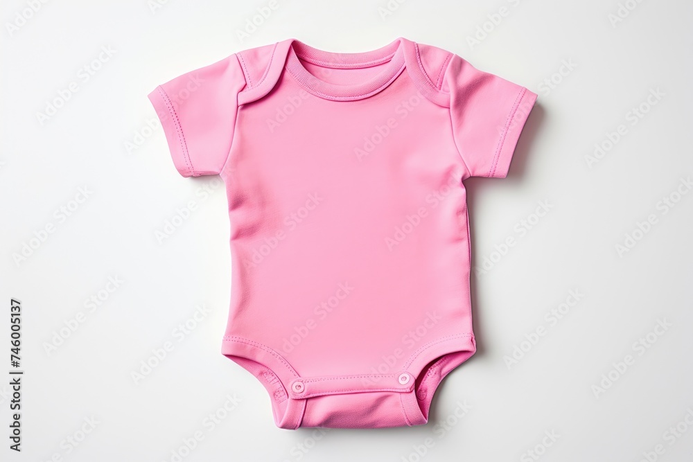 Canvas Prints Elegant pink infant bodysuit on a white surface, a mockup that combines sophistication with babywear