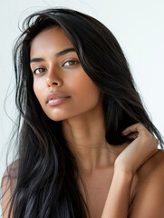 Young beautiful shiny hair indian woman