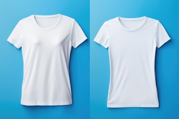White women's t-shirts displayed in front and back view, against a striking blue background, perfect for a clean and simple fashion presentation