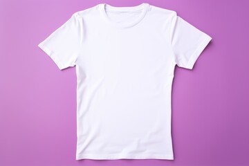 A clean white t-shirt mockup laid out on a gentle lilac background, ideal for showcasing custom designs and fashion branding