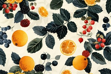 Old style vintage fruit and leaves pattern background