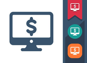 Computer Screen Icon. Monitor, PC, Money, Online Shopping, E-commerce, Dollar