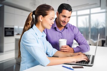 Young couple do household budget.