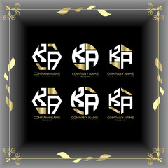 KA letter luxury logo set design.KA monogram polygonal and circle shape vector. KA luxury design.
