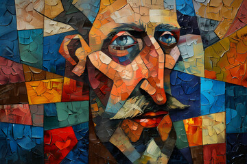 Expressive and Funny Old Man. Abstract Cubist Painting