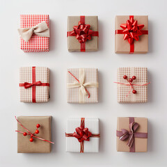 Christmas gift box sets isolated on white background, christmas present
